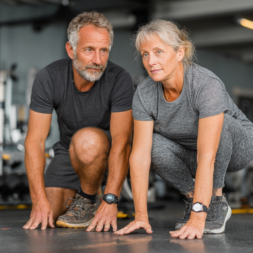 Інструктор допомагає людині старшого віку виконувати вправи